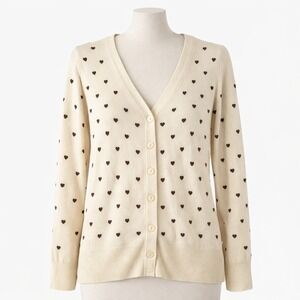 Vintage‎ Heart Polka Dot Silk Button Cardigan Size S Cream Knit Coquette Preppy